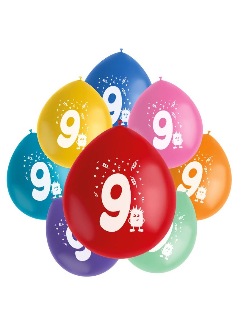 Folat Monster 9-Years Birthday Latex Balloons Multicolor 23cm 8-Pack