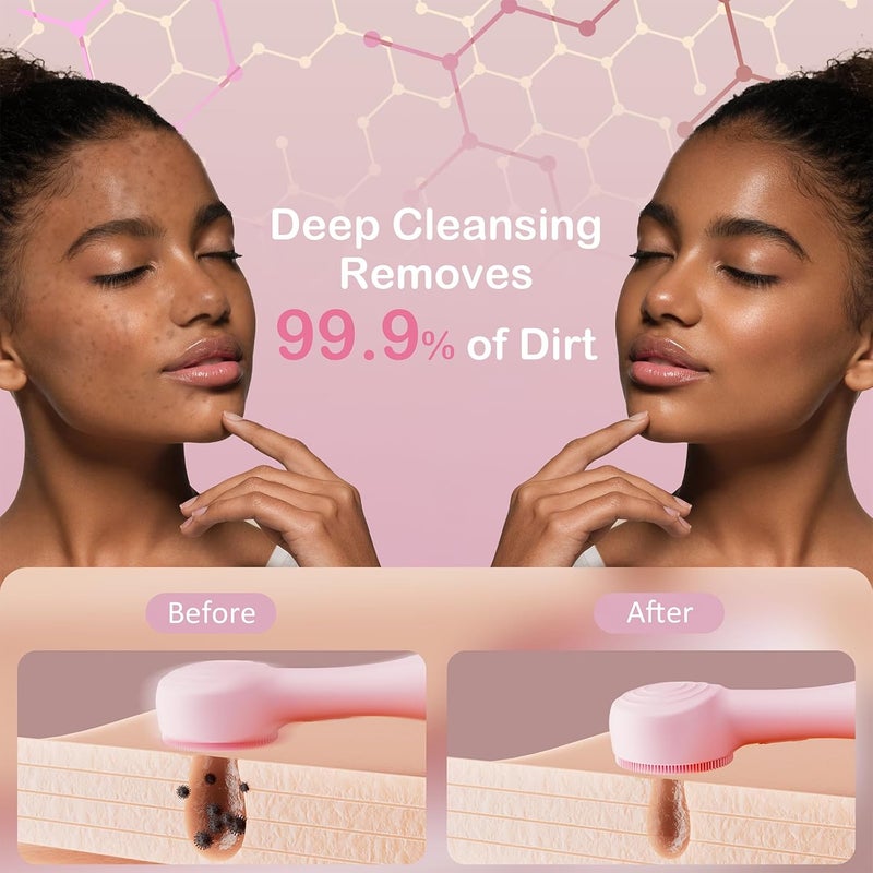 OUTIFUO Facial Cleansing Brush Silicone Face Scrubber Waterproof Rechargeable Exfoliator Massage Device for Men & Women, Deep Pore Cleansing, Exfoliating, Removing Blackhead Electric Face Scrub Brush (Pink) - Image 2
