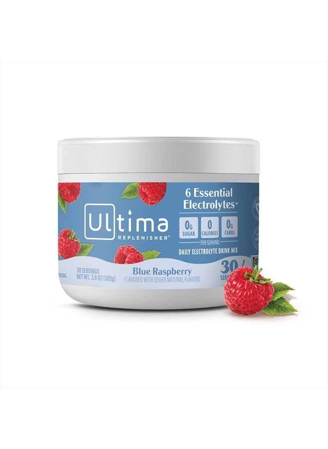 Ultima Replenisher Daily Electrolyte Powder Drink Mix – Blue Raspberry, 30 Servings 3.6 Oz  - Image 1