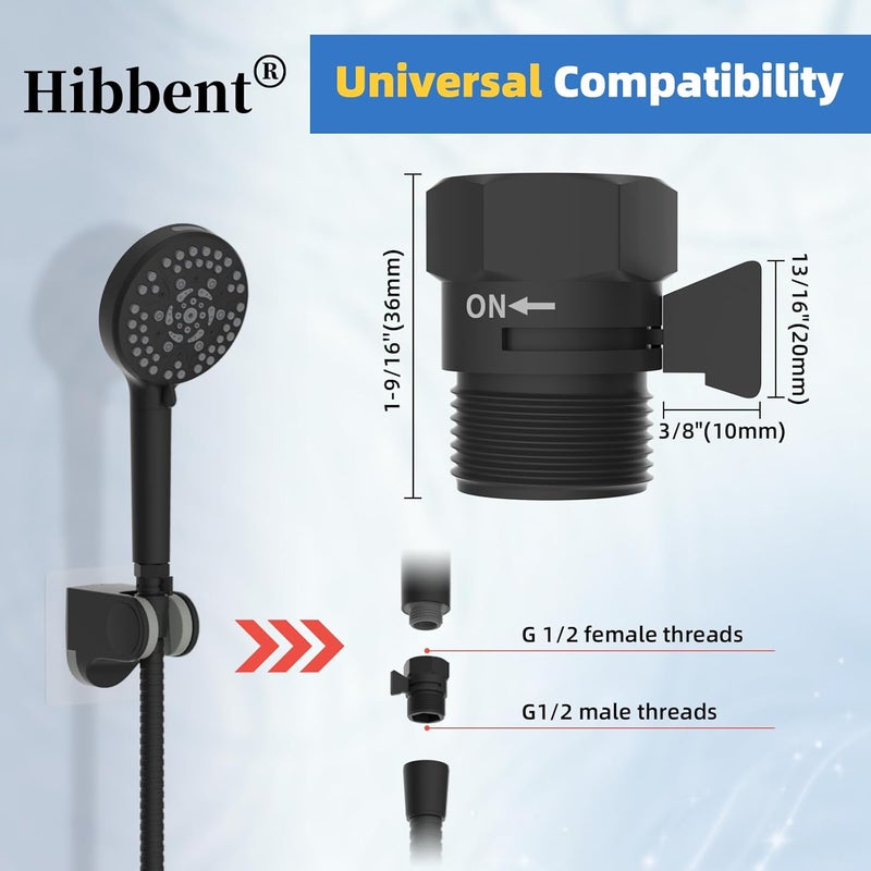 Hibbent All Metal 2 Pack Shower Head Flow Control Valve, G1/2 Brass Shut-off Valve with Metal Handle Lever, Shut OFF Water Flow Control Regulator for Handheld Shower, or Bidet Sprayer, Matte Black - Image 4