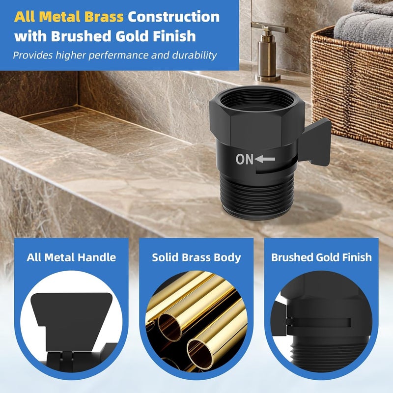 Hibbent All Metal 2 Pack Shower Head Flow Control Valve, G1/2 Brass Shut-off Valve with Metal Handle Lever, Shut OFF Water Flow Control Regulator for Handheld Shower, or Bidet Sprayer, Matte Black - Image 2