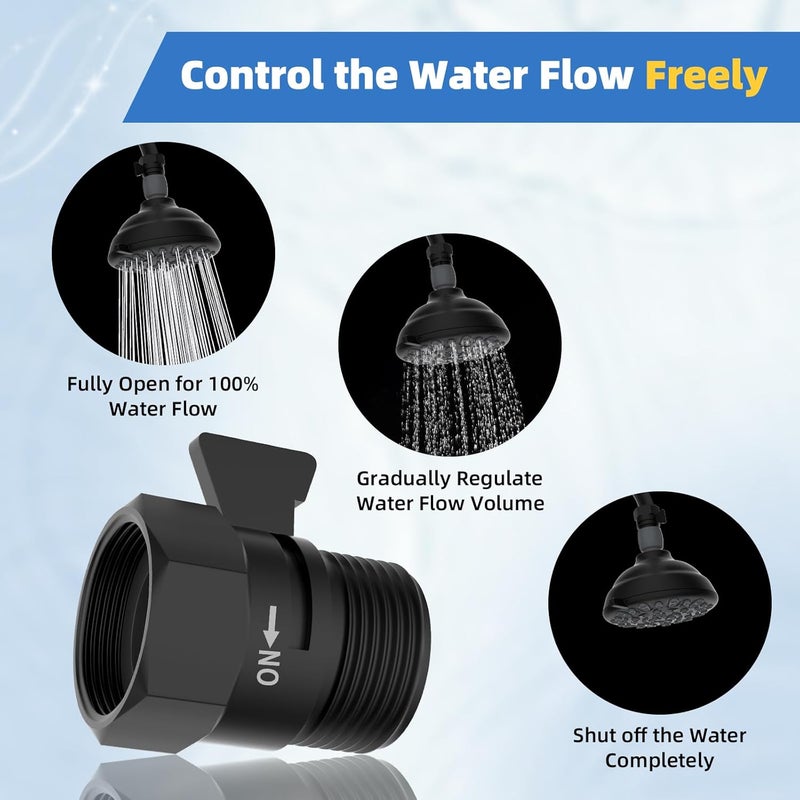Hibbent All Metal 2 Pack Shower Head Flow Control Valve, G1/2 Brass Shut-off Valve with Metal Handle Lever, Shut OFF Water Flow Control Regulator for Handheld Shower, or Bidet Sprayer, Matte Black - Image 3