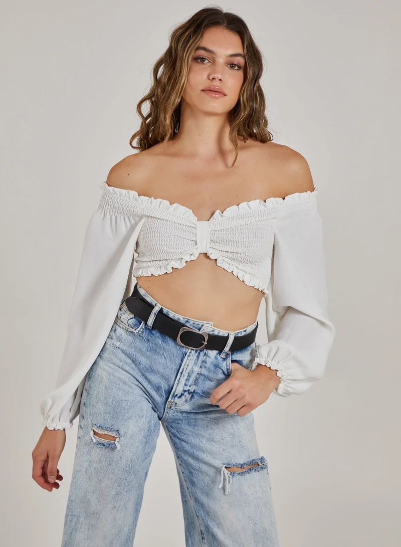 Pink Vanilla  Twist Front Balloon Sleeve Crop Top for Women | Best Price UAE