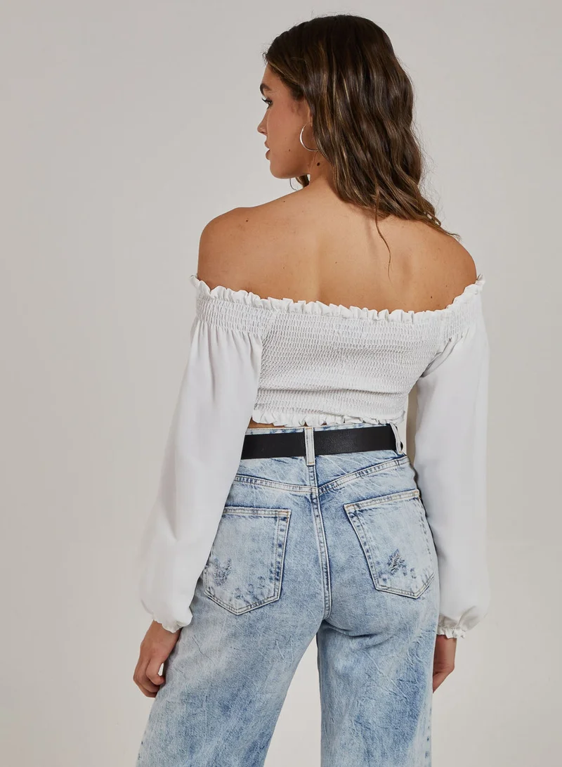 Pink Vanilla  Twist Front Balloon Sleeve Crop Top for Women | Best Price UAE