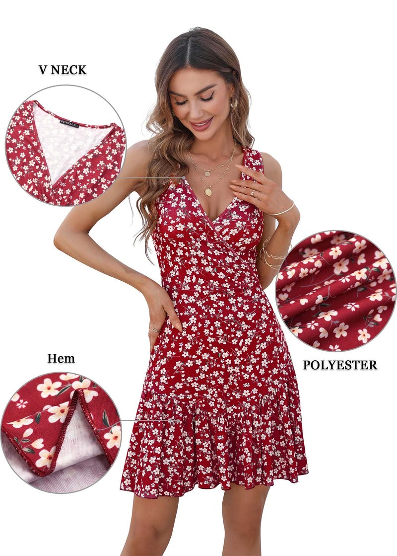 FENSACE Sundress Resort Wear Sexy Summer Dresses for Women 2025 Vacation Date Outfits(Wine Red,Small) - Image 5