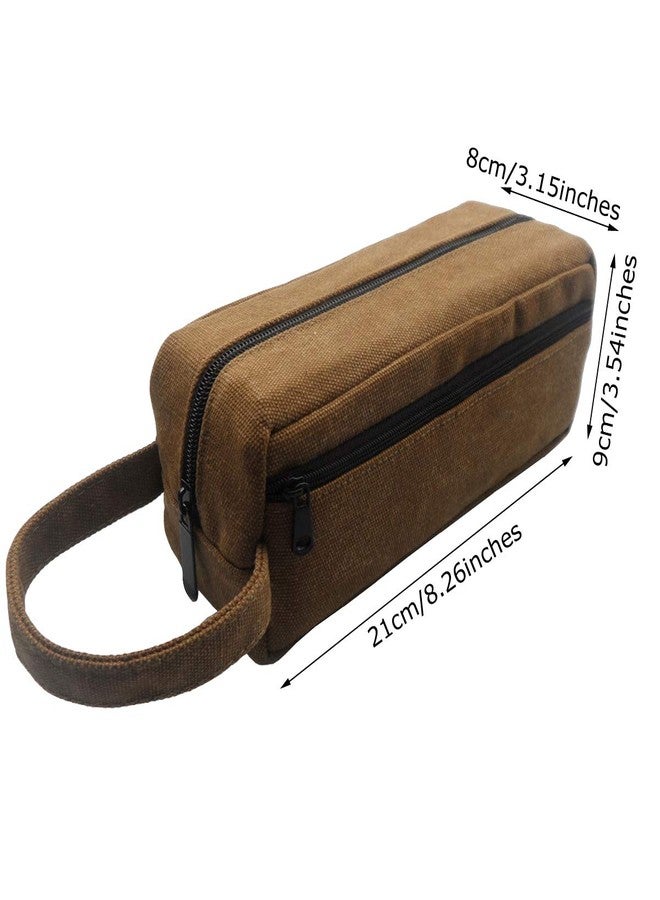 Enyuwlcm Heavy Canvas Stationery Large Pencil Bag with Handle Strap Durable Pencil Case with Two Compartments Zipper Pencil Holder 1 Pack Brown - Image 2