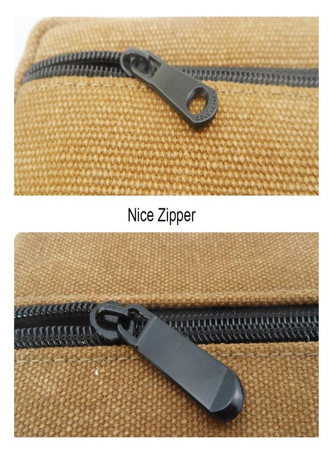 Enyuwlcm Heavy Canvas Stationery Large Pencil Bag with Handle Strap Durable Pencil Case with Two Compartments Zipper Pencil Holder 1 Pack Brown - Image 5