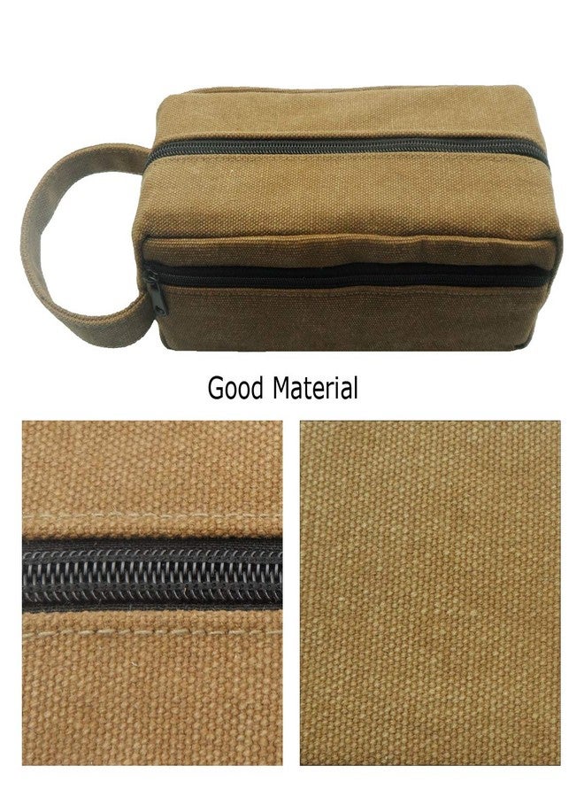 Enyuwlcm Heavy Canvas Stationery Large Pencil Bag with Handle Strap Durable Pencil Case with Two Compartments Zipper Pencil Holder 1 Pack Brown - Image 3