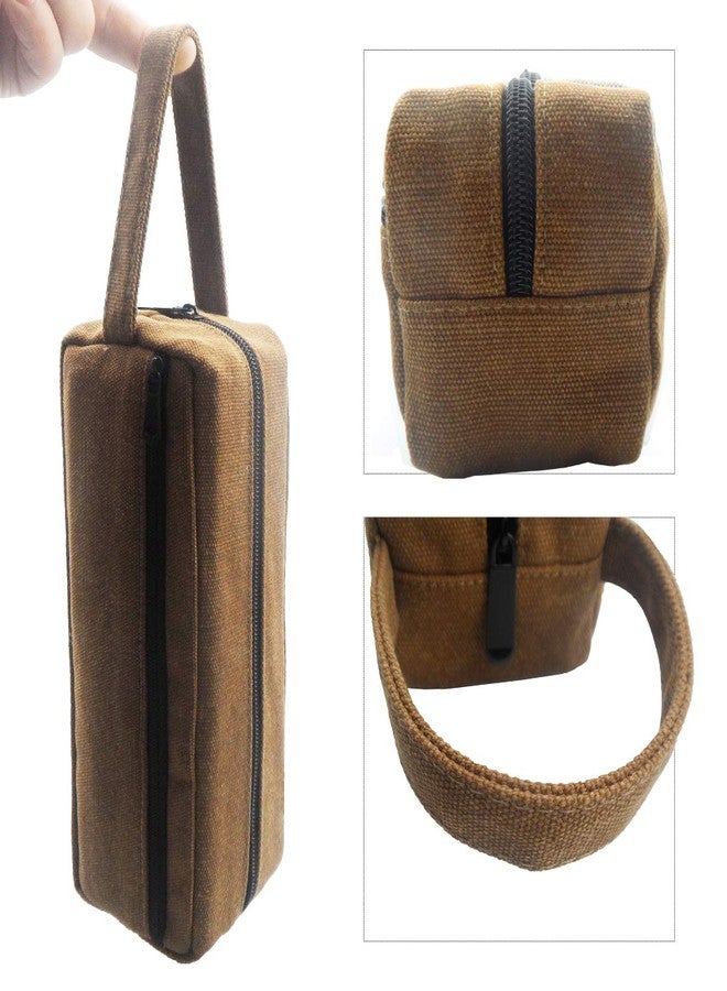 Enyuwlcm Heavy Canvas Stationery Large Pencil Bag with Handle Strap Durable Pencil Case with Two Compartments Zipper Pencil Holder 1 Pack Brown - Image 4