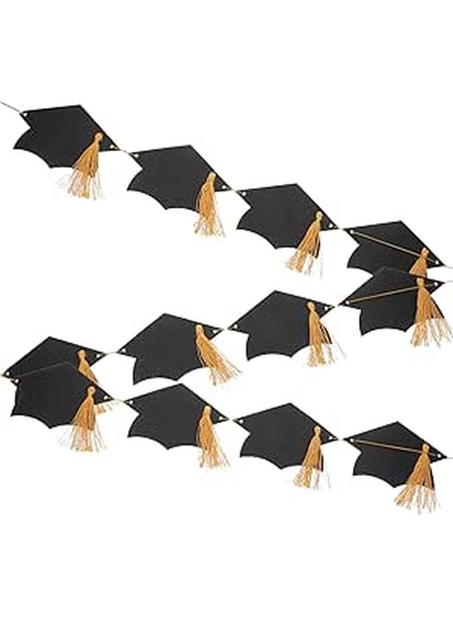 Graduation Cap Garland Banner with Black Tassel Pre Strung for College Grad Party Decorations - Image 1
