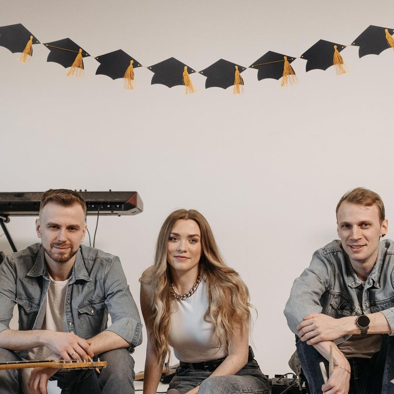 Graduation Cap Garland Banner with Black Tassel Pre Strung for College Grad Party Decorations - Image 5