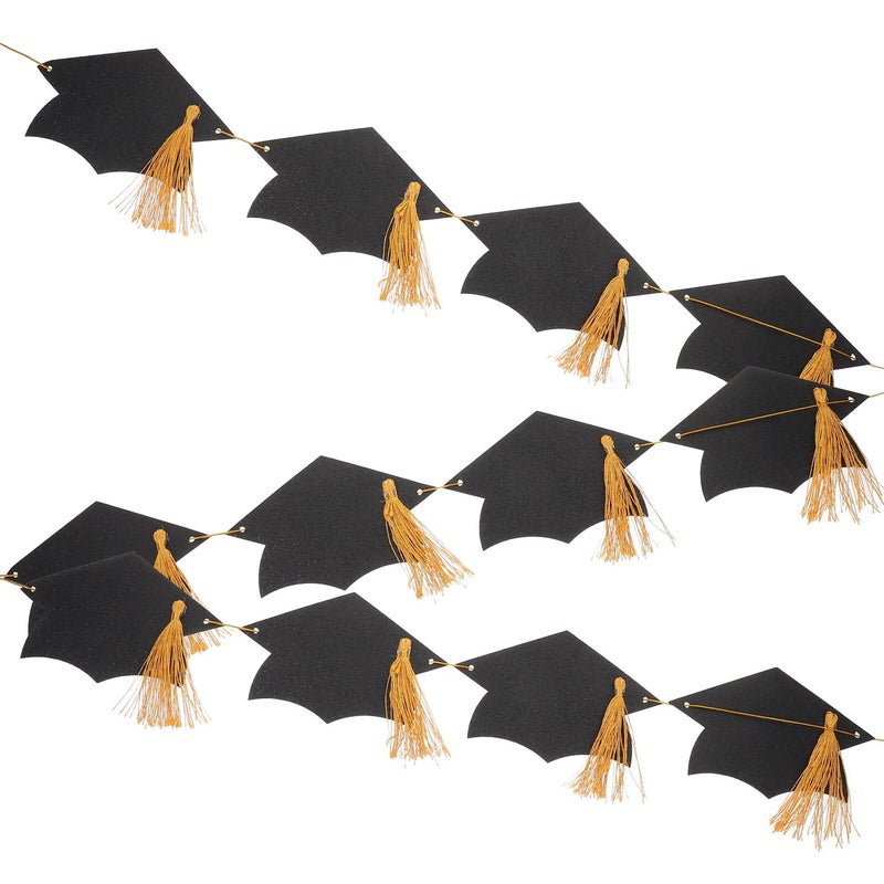 Graduation Cap Garland Banner with Black Tassel Pre Strung for College Grad Party Decorations - Image 2