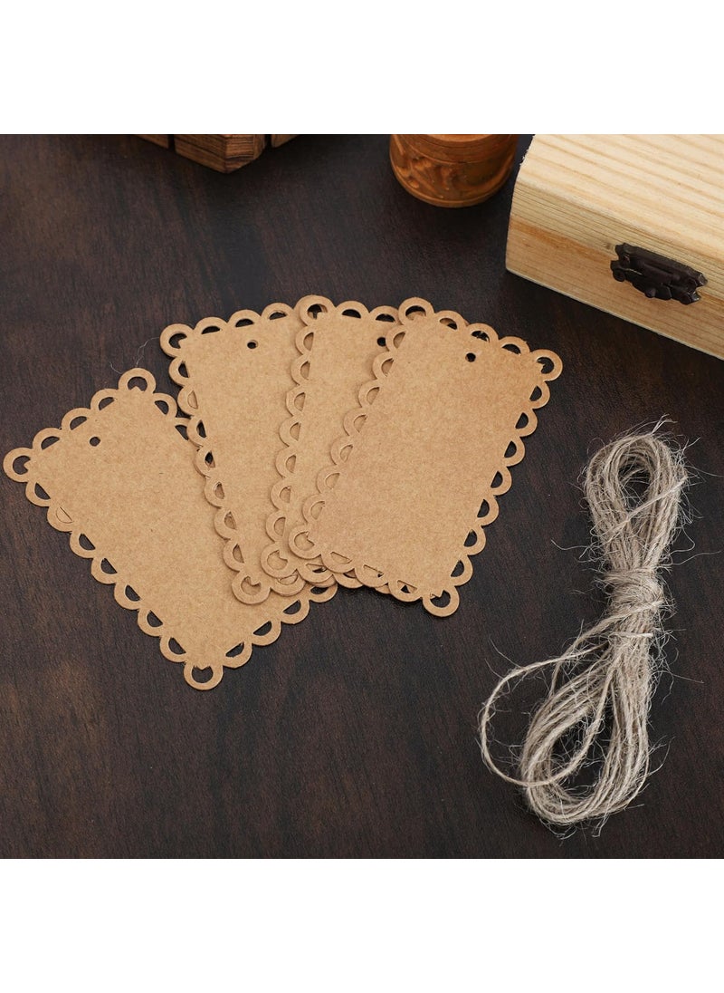 Atmiyamart Atmiyamart Scalloped Border Kraft Tag, Gift Tags Kraft Paper Tag DIY Craft Decorative Tags 50 Pcs Brown for Wedding Party Favors Baby Shower Birthday Christmas with Jute Twine  - Image 2
