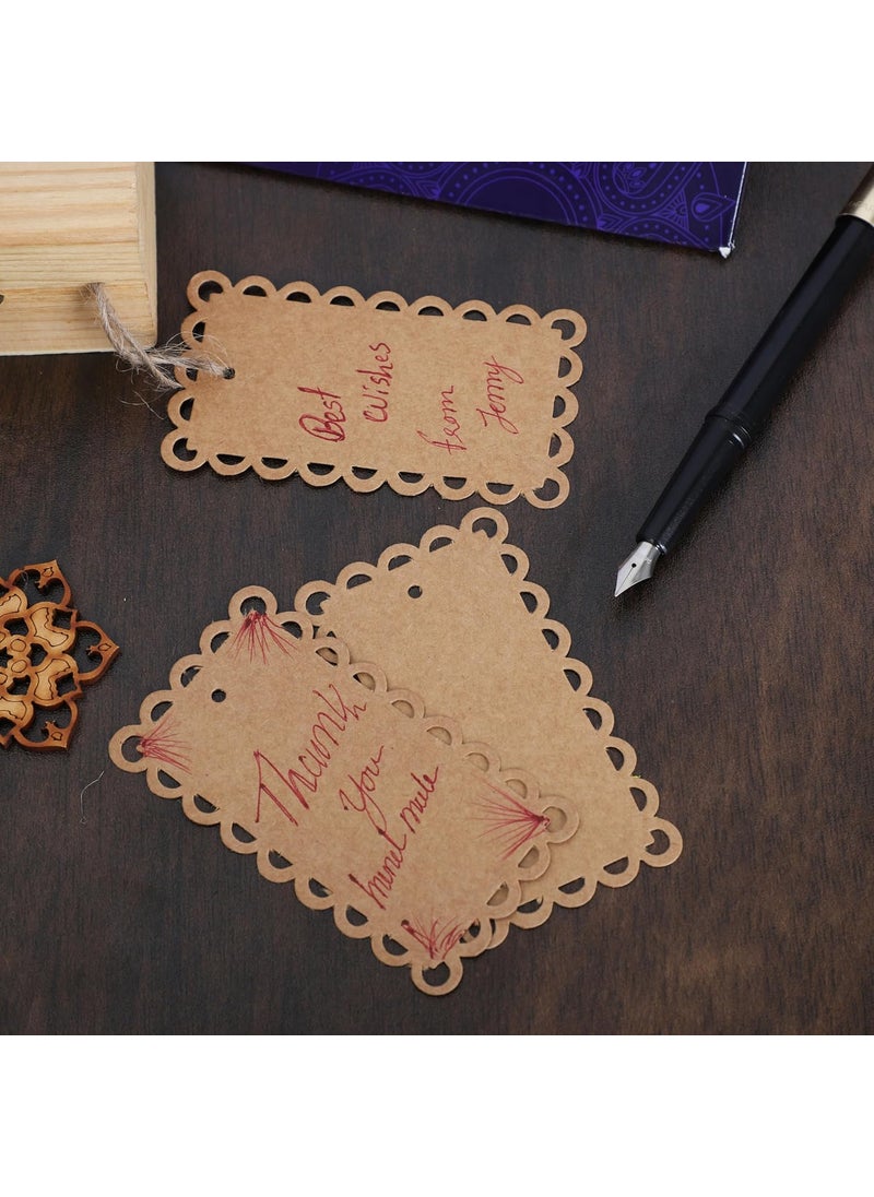 Atmiyamart Atmiyamart Scalloped Border Kraft Tag, Gift Tags Kraft Paper Tag DIY Craft Decorative Tags 50 Pcs Brown for Wedding Party Favors Baby Shower Birthday Christmas with Jute Twine  - Image 3