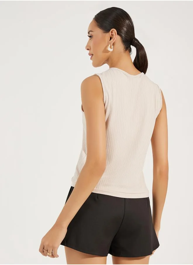 Styli Knitted Rib Waistcoat with Buttons