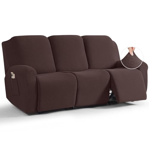 TAOCOCO Recliner Sofa Covers 8-Pieces Stretch Large Couch Covers for 3 Seats Reclining Slipcovers Soft Jacquard Pattern Furniture Protector (Dark Coffee) - Image 1