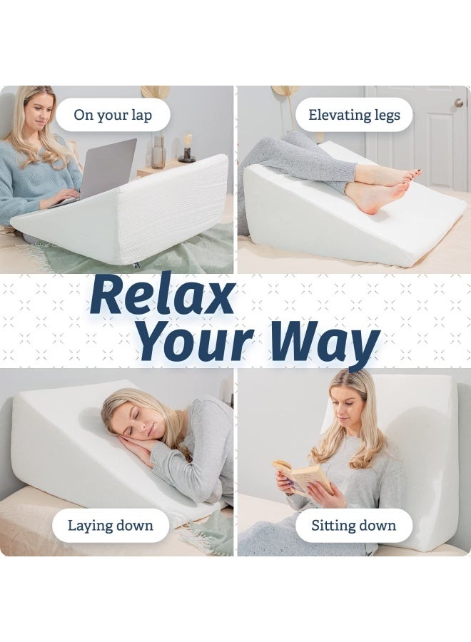 Abco Tech وسادة Abco Bed Wedge للنوم - الجزء العلوي من الإسفنج الذكي - يقلل من آلام الرقبة والظهر والشخير والارتجاع الحمضي ومشاكل الجهاز التنفسي - مثالية للنوم والقراءة ورفع الراحة - غطاء قابل للغسل - 12 بوصة  - Image 3