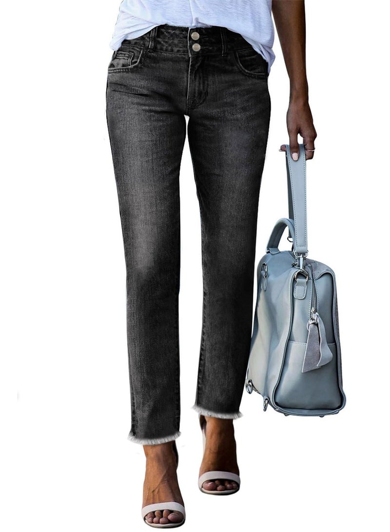 Sidefeel Women's Black Jeans High Waisted Tummy Control Jeans Boyfriend Casual Straight Legs Denim Pants Size 4 - Image 1