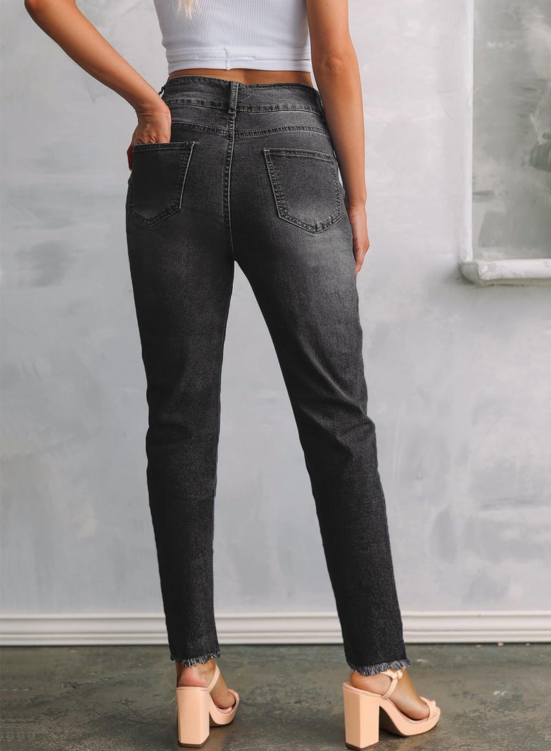 Sidefeel Women's Black Jeans High Waisted Tummy Control Jeans Boyfriend Casual Straight Legs Denim Pants Size 4 - Image 2