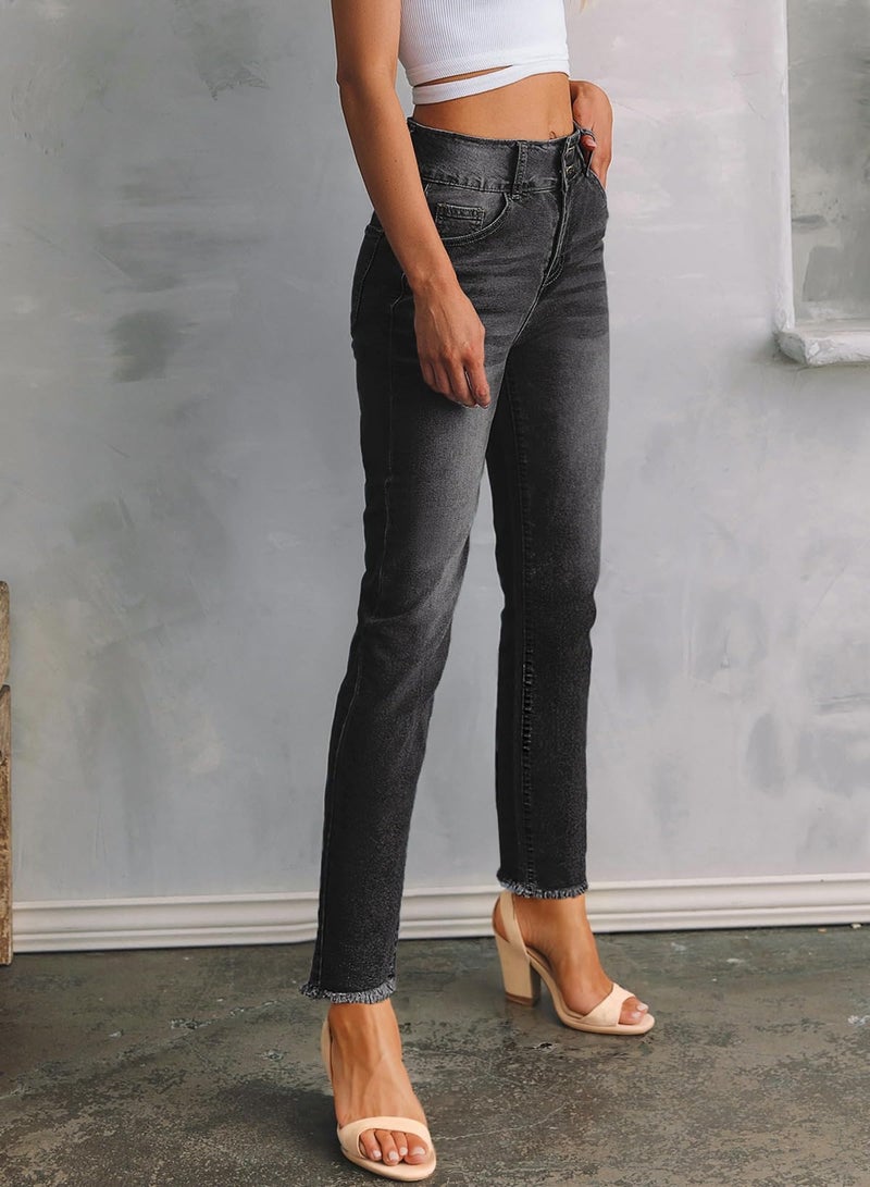 Sidefeel Women's Black Jeans High Waisted Tummy Control Jeans Boyfriend Casual Straight Legs Denim Pants Size 4 - Image 4