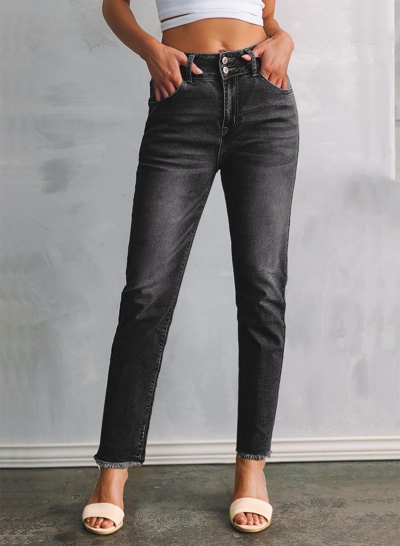 Sidefeel Women's Black Jeans High Waisted Tummy Control Jeans Boyfriend Casual Straight Legs Denim Pants Size 4 - Image 3