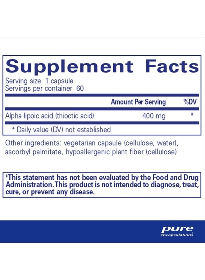 Pure Encapsulations Alpha Lipoic Acid 400 mg | ALA Supplement for Liver Support, Antioxidants, Nerve and Cardiovascular Health, Free Radicals, and Carbohydrate Support* | 60 Capsules - Image 2