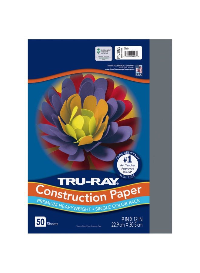 Tru-Ray Heavyweight Construction Paper, Slate, 9" x 12", 50 Sheets - Image 1