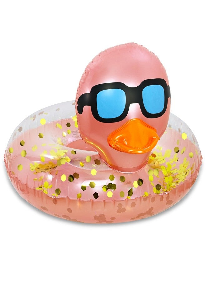POZA Inflatable Duck Pool Float Tube- Heavy Duty Vinyl UV Resistant Confetti Pool Duck Floatie, Animal Pool Float Swim Ring Pool Inflatables for Kids and Adults for Beach, Party, Vacation - Rose Gold - Image 1