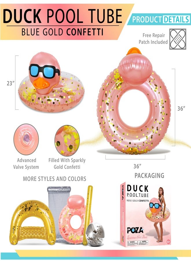 POZA Inflatable Duck Pool Float Tube- Heavy Duty Vinyl UV Resistant Confetti Pool Duck Floatie, Animal Pool Float Swim Ring Pool Inflatables for Kids and Adults for Beach, Party, Vacation - Rose Gold - Image 2