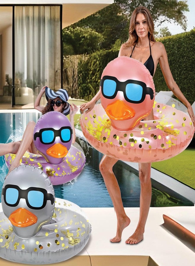 POZA Inflatable Duck Pool Float Tube- Heavy Duty Vinyl UV Resistant Confetti Pool Duck Floatie, Animal Pool Float Swim Ring Pool Inflatables for Kids and Adults for Beach, Party, Vacation - Rose Gold - Image 5