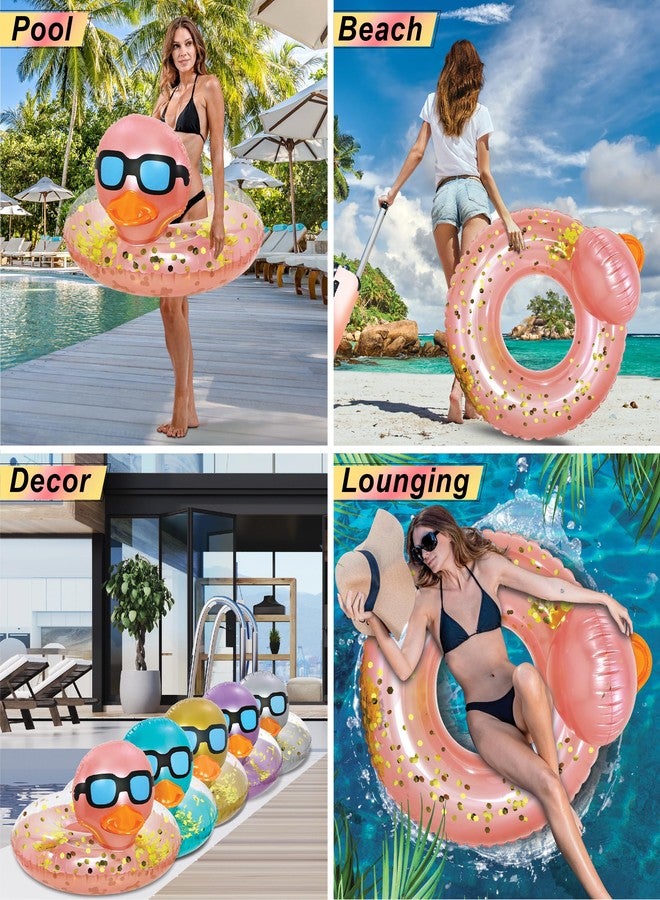 POZA Inflatable Duck Pool Float Tube- Heavy Duty Vinyl UV Resistant Confetti Pool Duck Floatie, Animal Pool Float Swim Ring Pool Inflatables for Kids and Adults for Beach, Party, Vacation - Rose Gold - Image 3