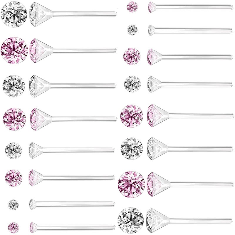 Meniala Anti Allergy Hypoallergenic Plastic Stud Earrings Set, 8 Pairs with Silicone Backs, 2-5mm Cubic Zirconia for Sensitive Ears (Pink) - Image 1