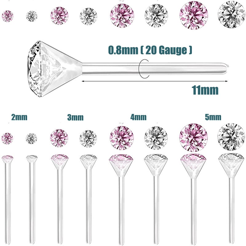Meniala Anti Allergy Hypoallergenic Plastic Stud Earrings Set, 8 Pairs with Silicone Backs, 2-5mm Cubic Zirconia for Sensitive Ears (Pink) - Image 3
