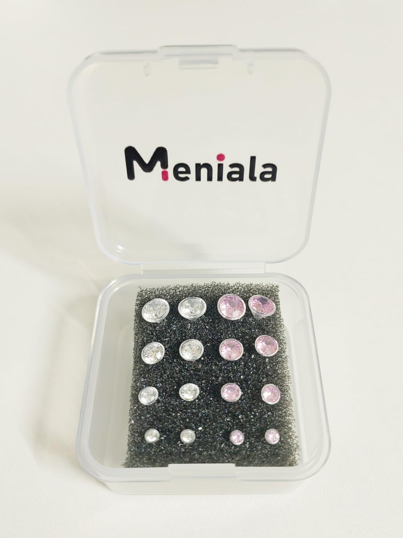 Meniala Anti Allergy Hypoallergenic Plastic Stud Earrings Set, 8 Pairs with Silicone Backs, 2-5mm Cubic Zirconia for Sensitive Ears (Pink) - Image 5