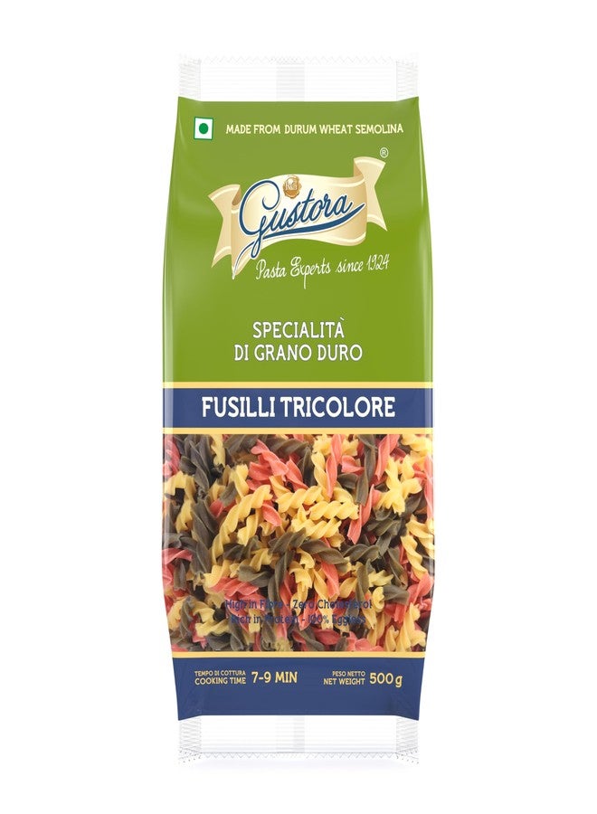 GUSTORA Healthy Trio Fusilli Pasta 500g I Made of Durum Wheat Semolina I Rich in Protein & Fibre I Zero cholesterol I Vegetarian I No Trans-Fat I Cooking Time 10 Min (500g) - Image 1