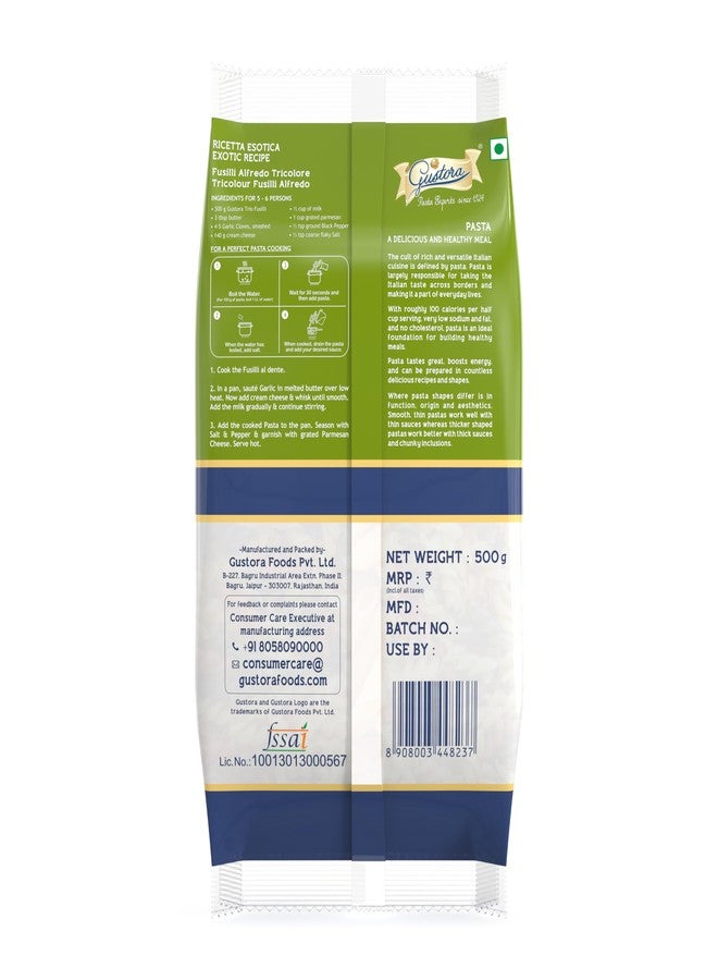 GUSTORA Healthy Trio Fusilli Pasta 500g I Made of Durum Wheat Semolina I Rich in Protein & Fibre I Zero cholesterol I Vegetarian I No Trans-Fat I Cooking Time 10 Min (500g) - Image 2