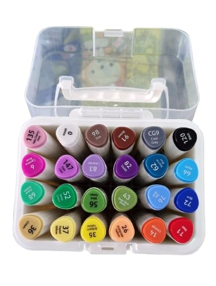 FLAIR 24 Vibrant Shades Soft Art Marker Dual-Tip| Soft Chisel Point & Brush Tip Together| Triangular Body| Quick Drying| Draw Doodle Illustrate| Attractive Carry Case With Handle|,Multicolor - Image 3