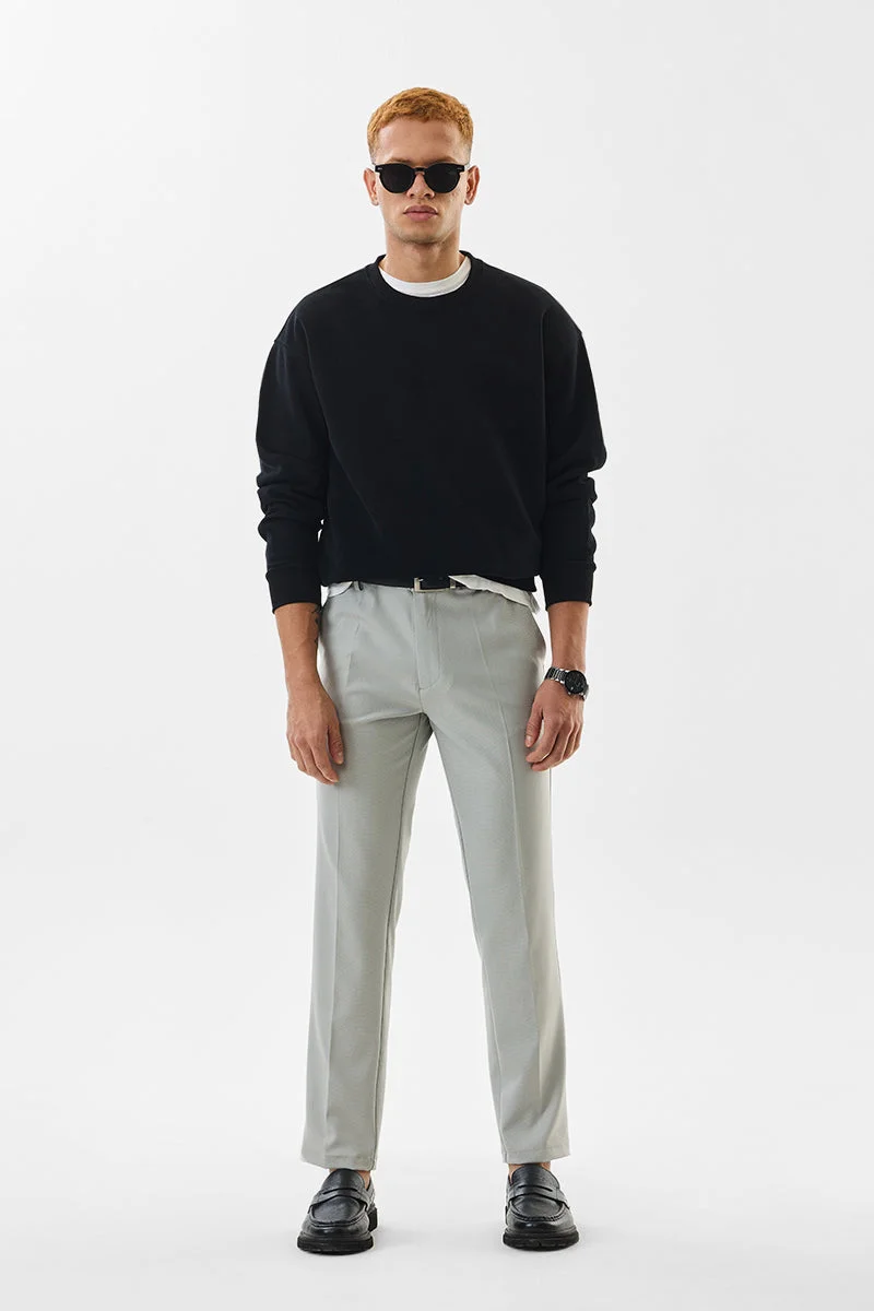 SNITCH Light Grey Light Grey Textured Slim Fit Formal Trousers for Men | Best Price UAE