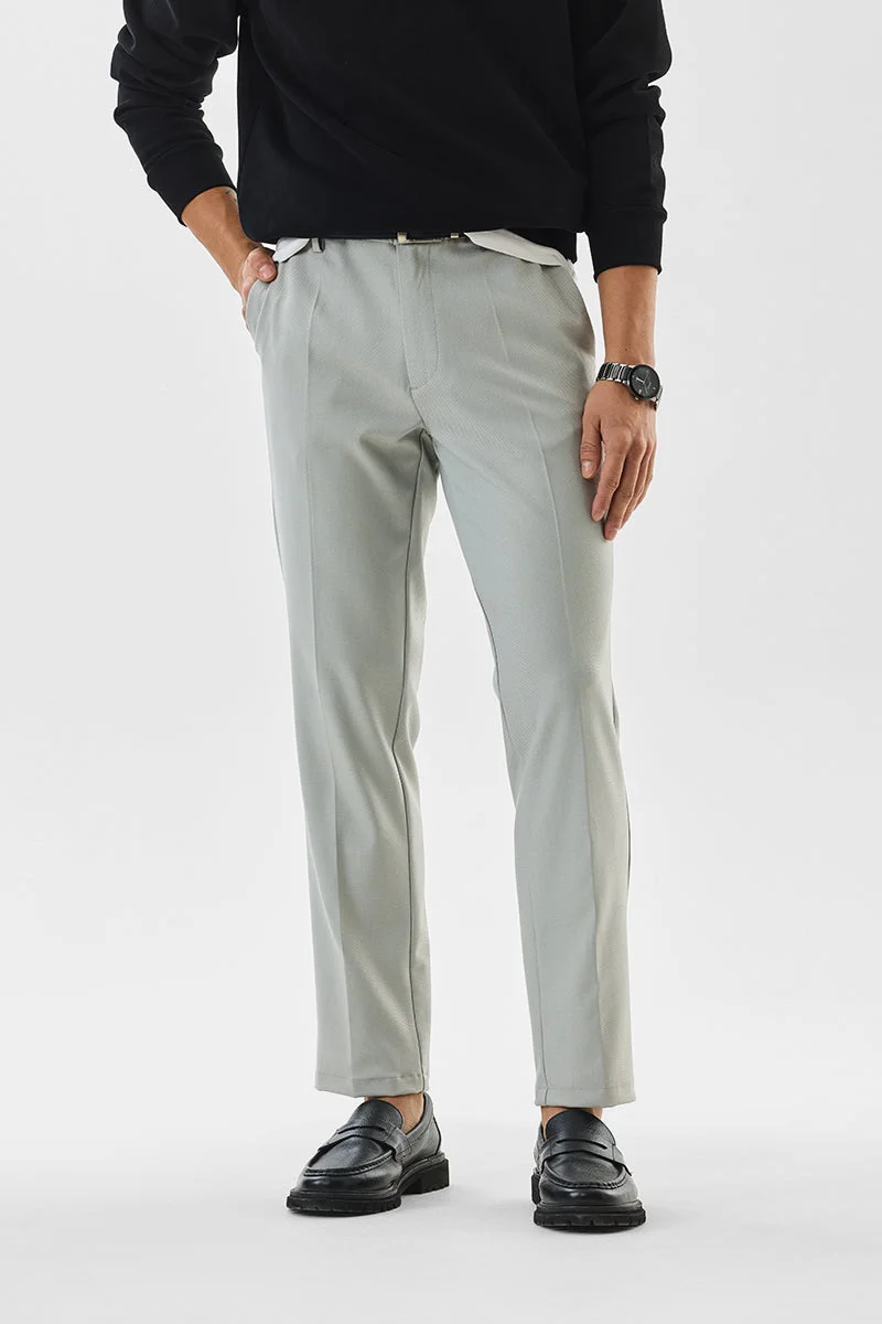 SNITCH Light Grey Light Grey Textured Slim Fit Formal Trousers for Men | Best Price UAE