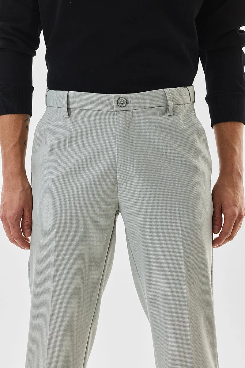 SNITCH Light Grey Light Grey Textured Slim Fit Formal Trousers for Men | Best Price UAE