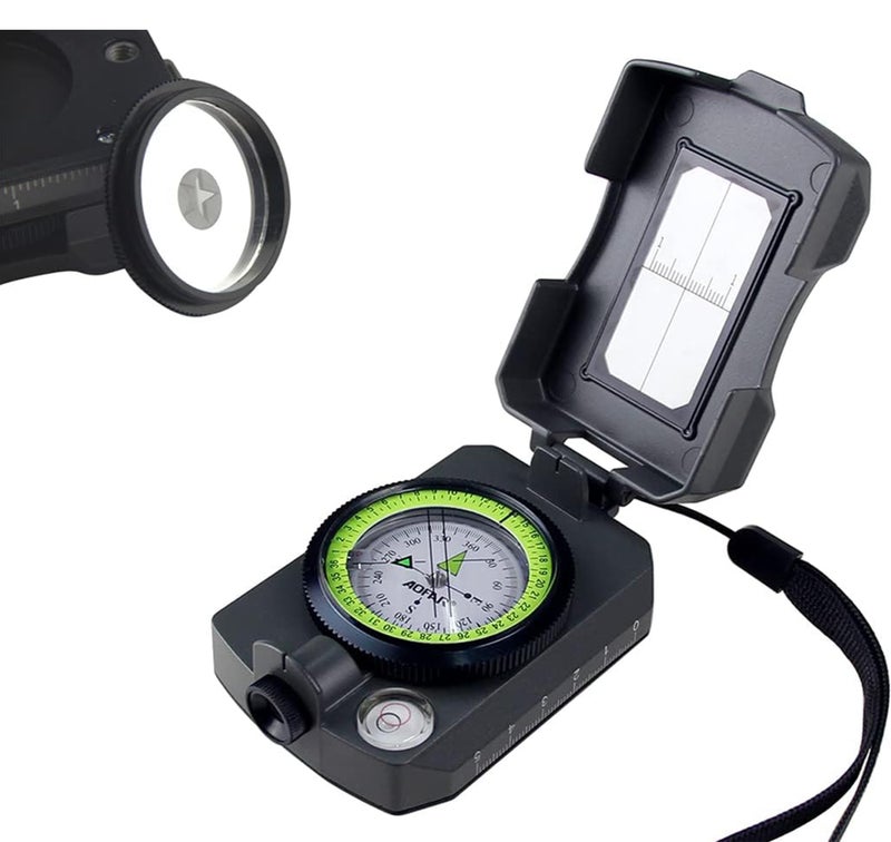 AOFAR Lensatic Sighting Military Compass AF-4090, Aluminum Alloy Material is Lighter, Functional with Signal Mirror Whistle Fishing Hook for Hiking, Camping, Fishing, Mountaineering, Boating, Pouch - Image 1