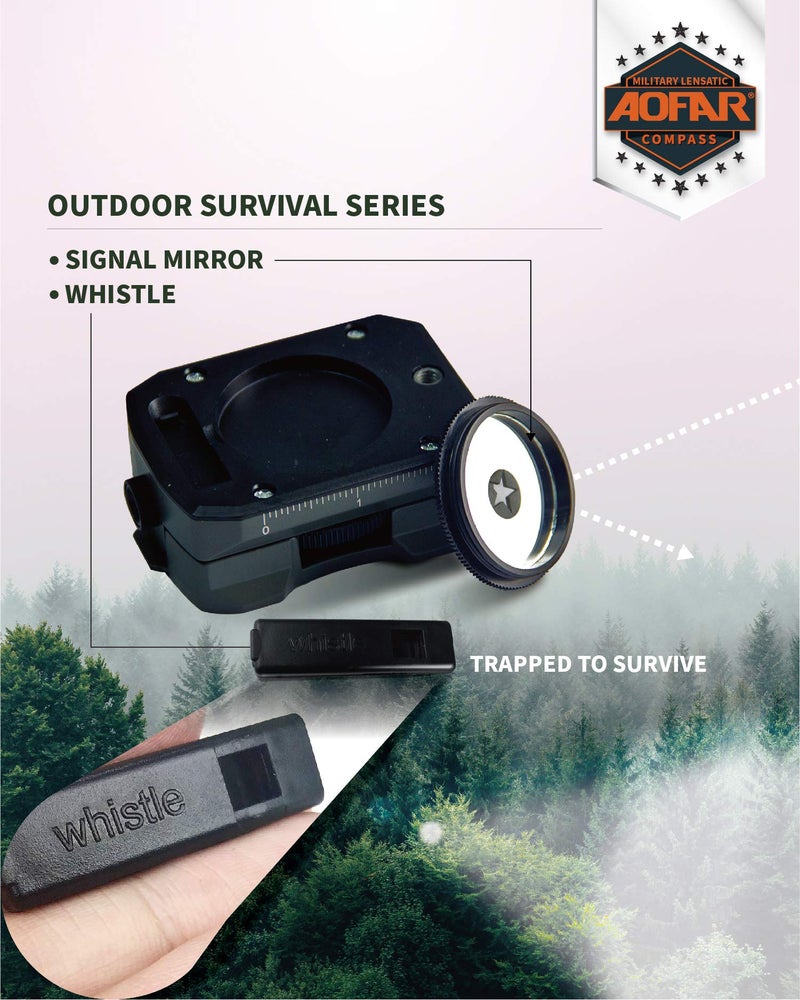 AOFAR Lensatic Sighting Military Compass AF-4090, Aluminum Alloy Material is Lighter, Functional with Signal Mirror Whistle Fishing Hook for Hiking, Camping, Fishing, Mountaineering, Boating, Pouch - Image 4