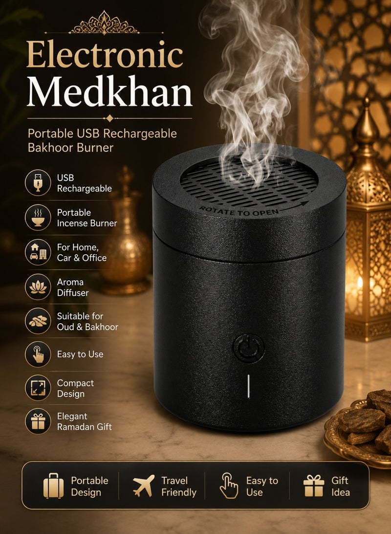 BGM Electronic Medkhan, Bakhoor Burner, Portable Incense Burner for Home Rechargeable USB, Car, and Office – Aromatherapy Diffuser, Oud, Charcoal Burner, Arabic Bukhoor, Fragrance, Ramadan, Gift, Decor - Image 1