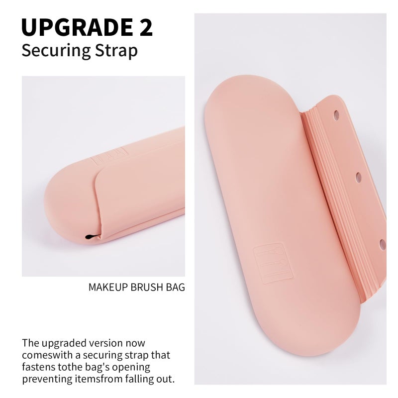 AGIKET Silicone Makeup Brush Holder Travel Cosmetic Bagï¼šSoft Portable Cosmetic Face Brushes Holder with Upgrade Anti-Fall Out Magnetic Closure, Large Travel Makeup Brush Case - Pink Sand - Image 3