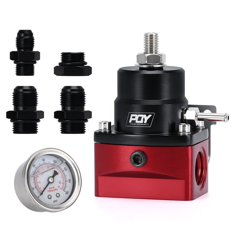 منظم ضغط الوقود PQY AN8 تغذية AN6 خط عودة مجموعة مقياس 0160PSI أسود أحمر