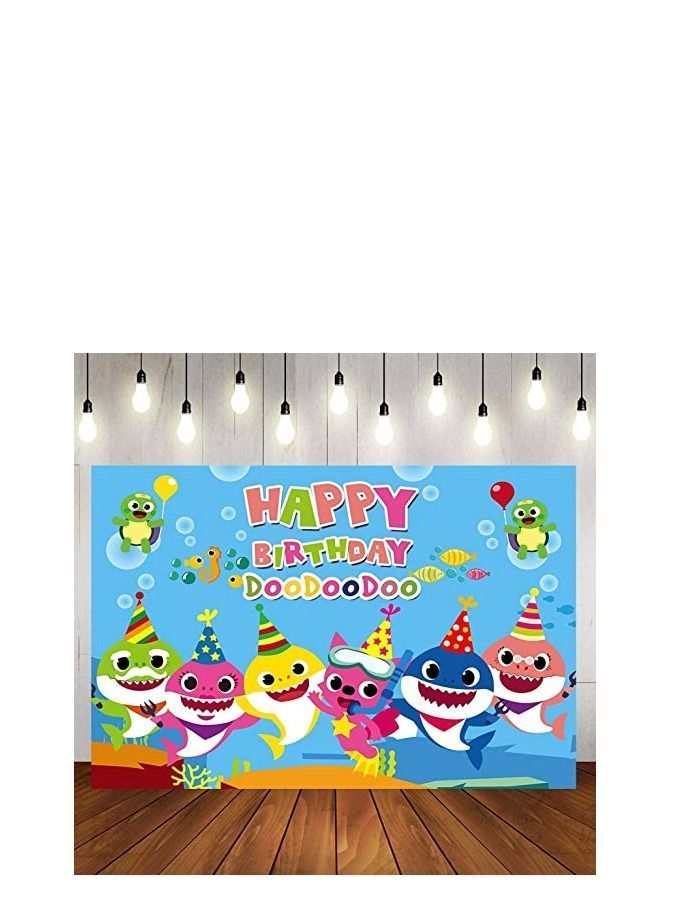 NIBEMINENT Baby Shark Birthday Party Supplies and Decorations 5X3 FT Ocean Photo Background Banner Backdrop for Boy Girl Shower Kids Bedroom Wall Decor Can be Used as Picnic Cloth, Curtain - Image 1