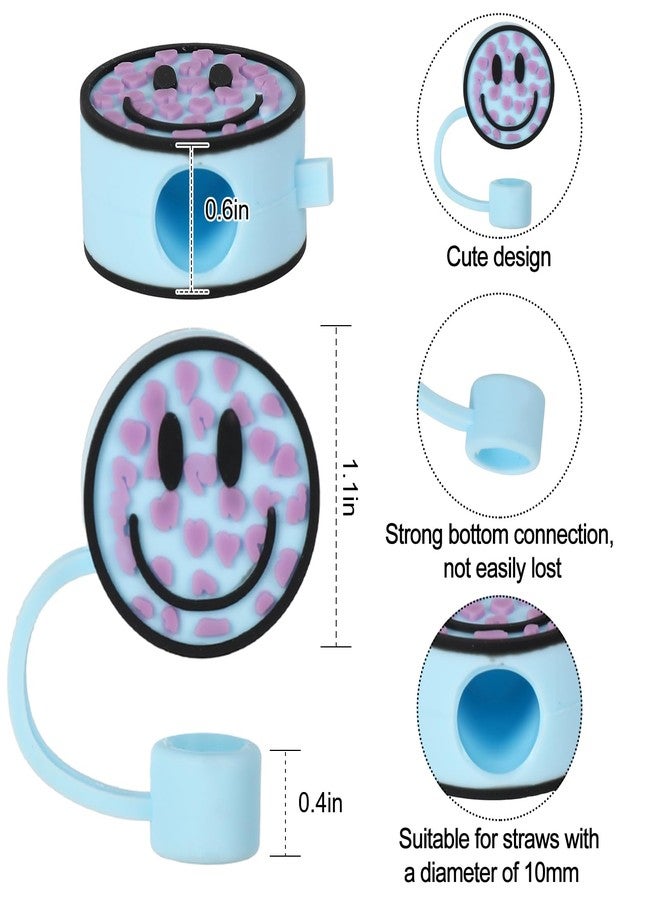 وولاين مجموعة أغطية شفاطات من السيليكون قابلة لإعادة الاستخدام من والين، بتصميم وجه مبتسم بنقشة جلد النمر، 4 قطع، دائرية الشكل، بنمط مزدوج الجوانب، مقاس 10 مم (0.4 بوصة)، مناسبة لأكواب سعة 30 و40 أونصة بمقبض. - Image 2
