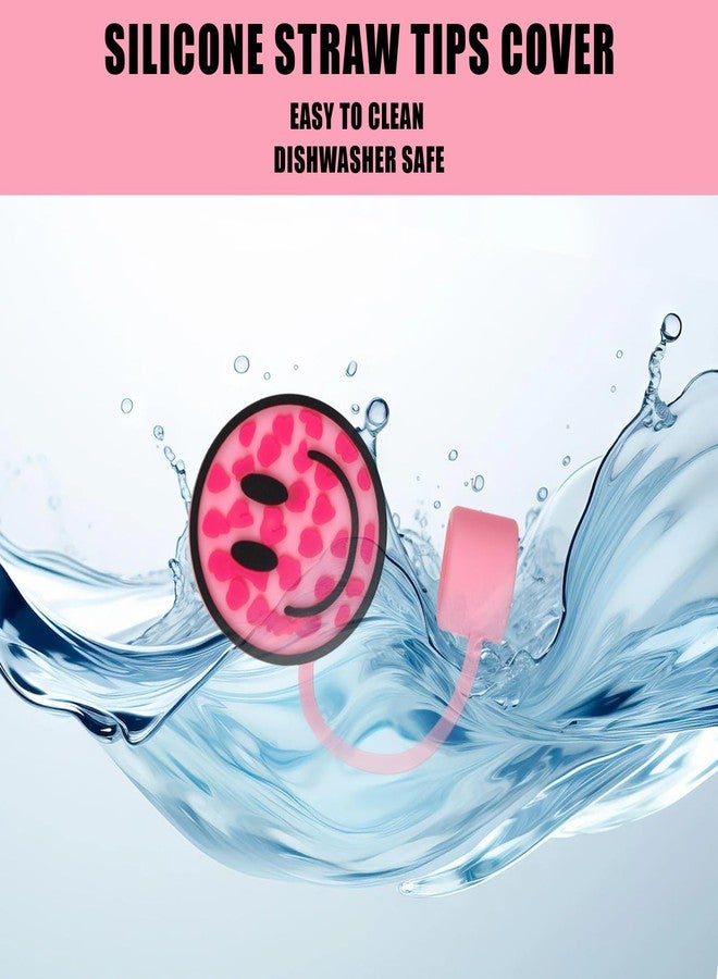 وولاين مجموعة أغطية شفاطات من السيليكون قابلة لإعادة الاستخدام من والين، بتصميم وجه مبتسم بنقشة جلد النمر، 4 قطع، دائرية الشكل، بنمط مزدوج الجوانب، مقاس 10 مم (0.4 بوصة)، مناسبة لأكواب سعة 30 و40 أونصة بمقبض. - Image 5