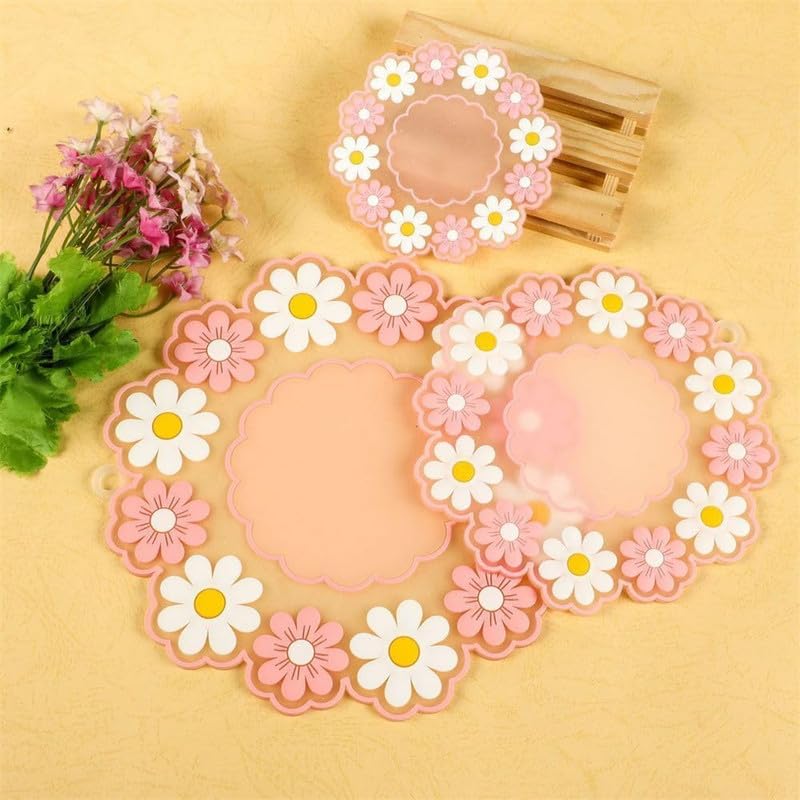 Puno Multifunctional Kitchen Silicon mat, Hot Pot Holder/Dining Table mat/Hot Mat/mat Finish Trivet/Place mat (Pink - 3 piece Set SML) - Image 4