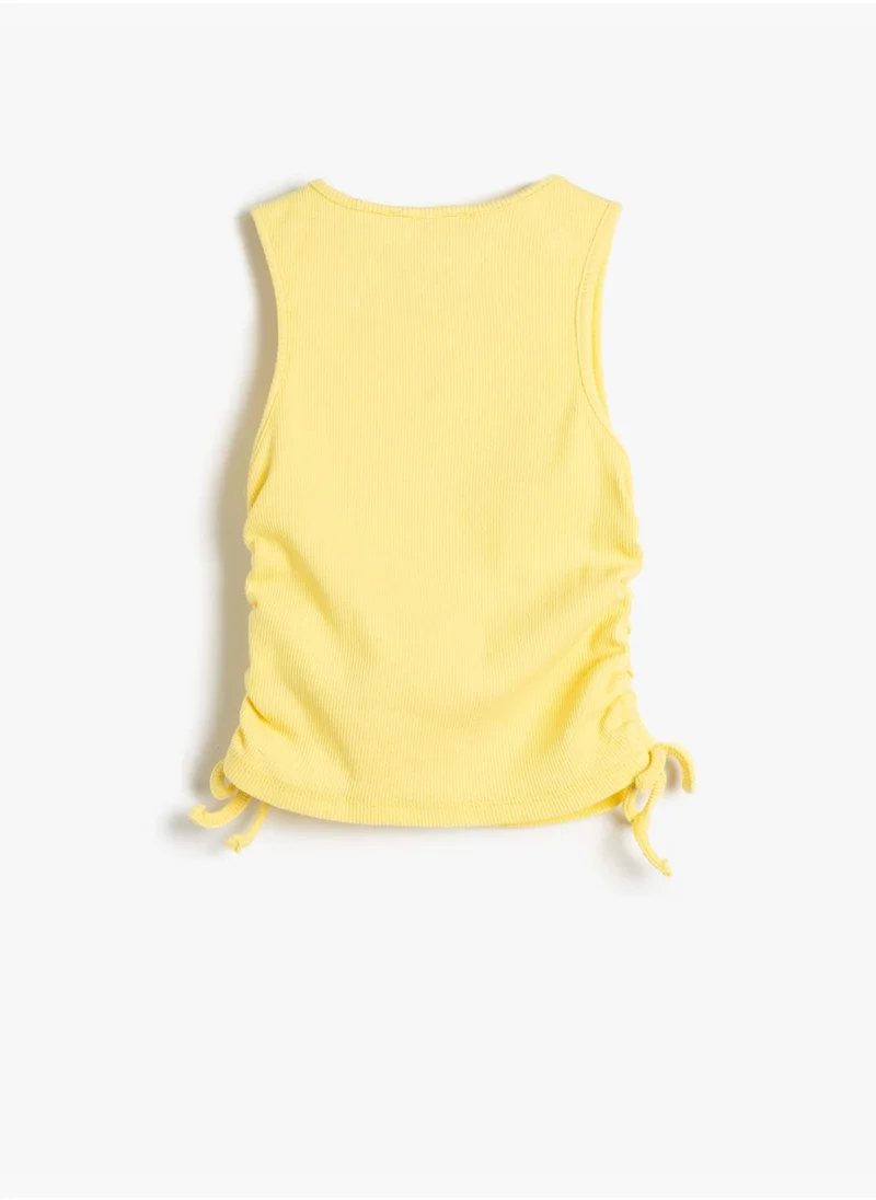 KOTON Crop Tank Top Sleeveless Side Tie Detail Round Collar